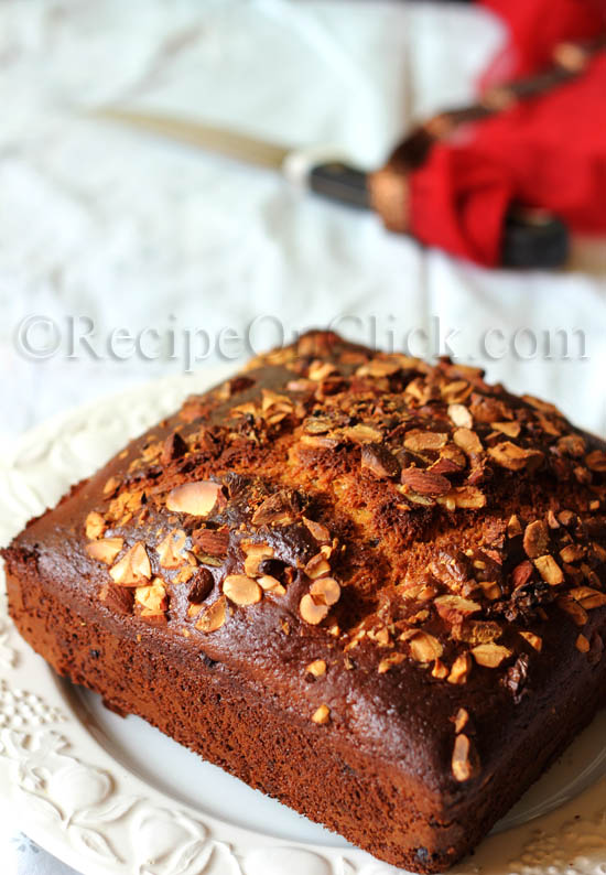 Eggless cake with choco chips and nuts